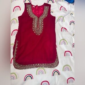 Dark Pink smosa salvar suit : Sleeveless Top , smosa salvar , chuni